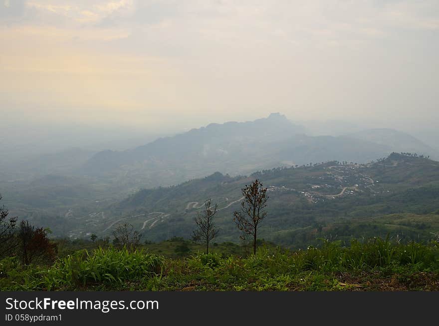 Sunrise at mountain of Thailand