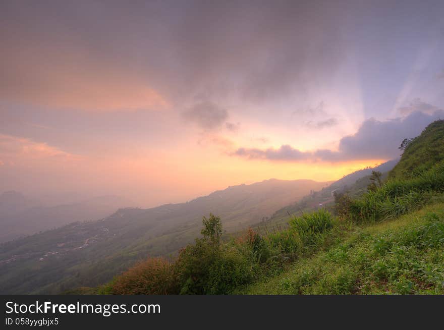 Twilight the peak Of Mountain at Phu Thap Boek in Phetchabun ,Thailand.