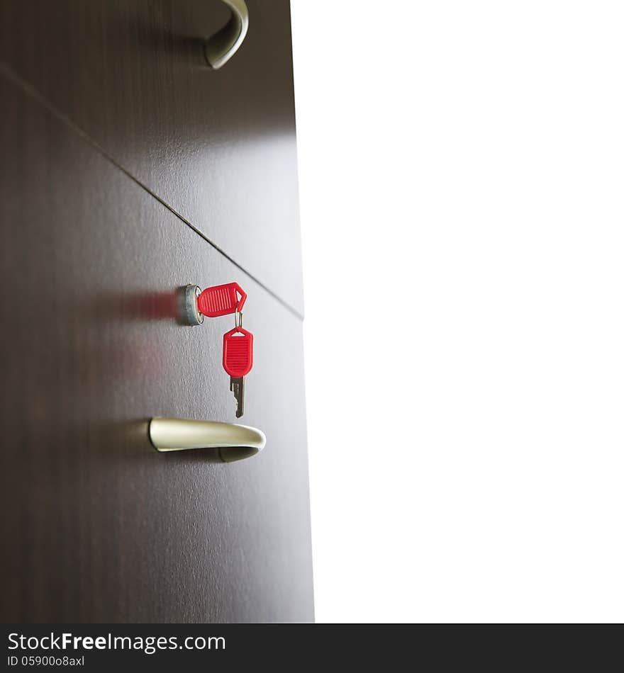 Close-up of a drawer with keys in lock