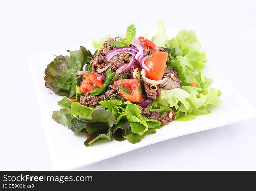 Thai beef salad, grill beef with salad.