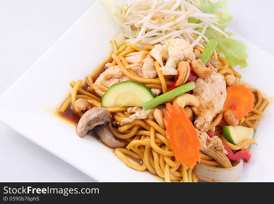 Hokkien noodles stir fried with chilli jam and cashew nuts, Thai