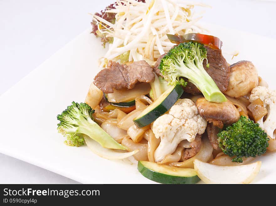 Flat Rice Noodle Stir Fried With Oyster Sauce And Fresh Vegetabl