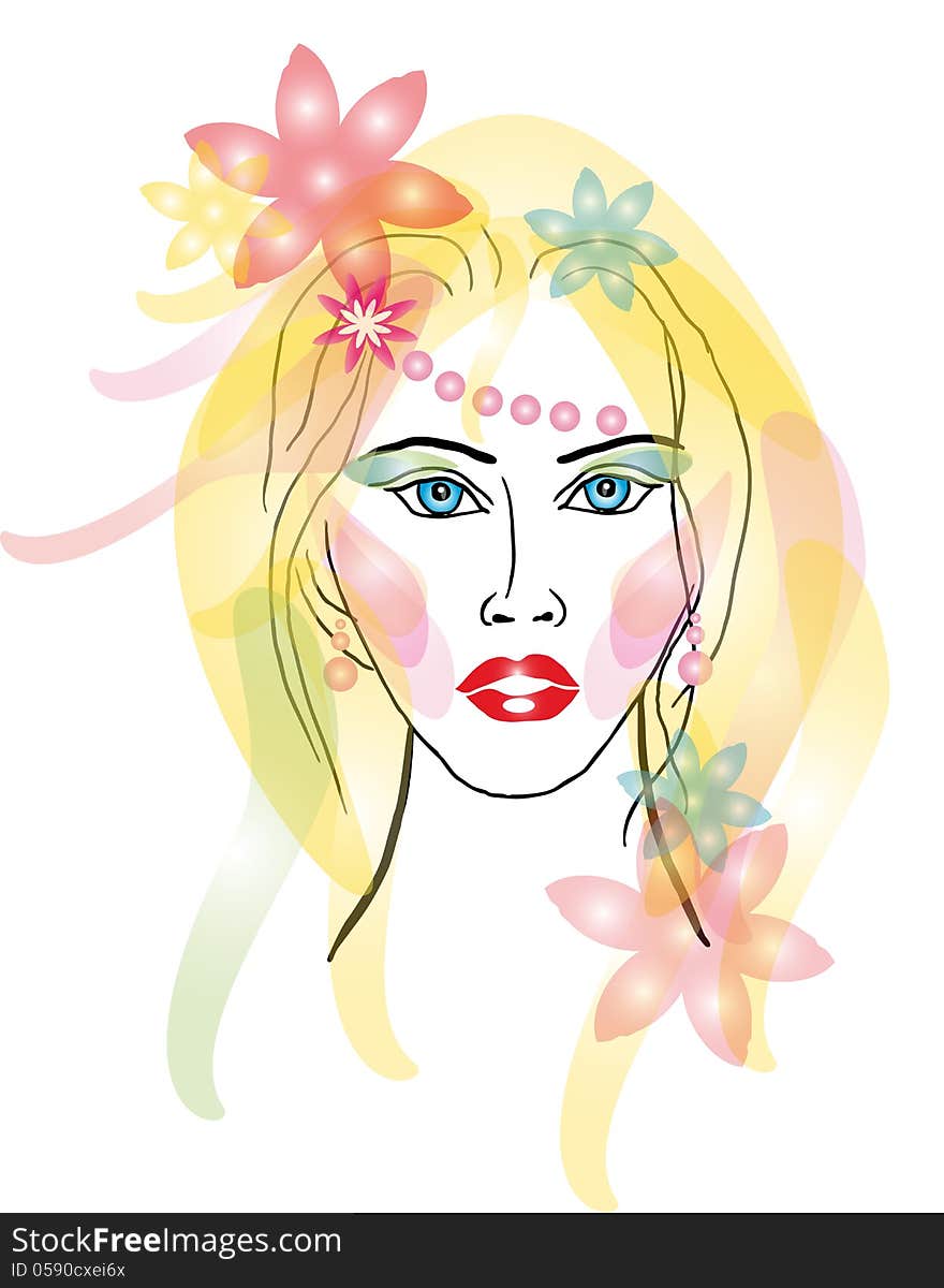 Vector image of beautiful woman with floral hair style portrait. Vector image of beautiful woman with floral hair style portrait