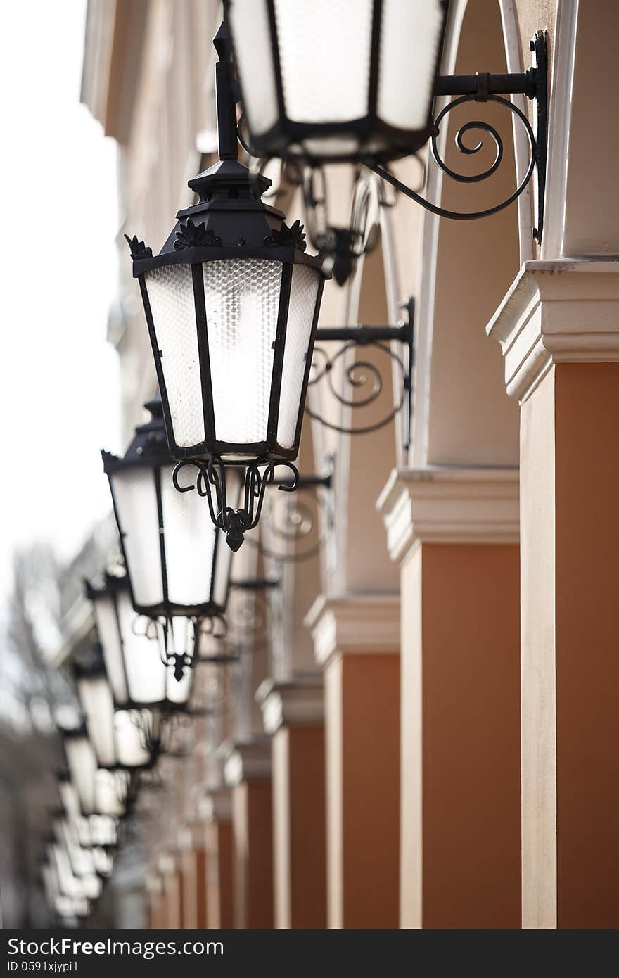 Antique street lights row,outdoor