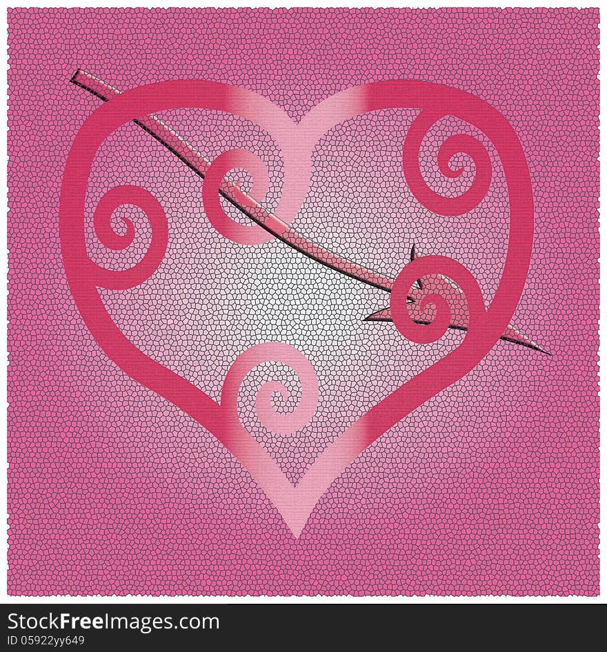 Background with a pink heart with arrow.