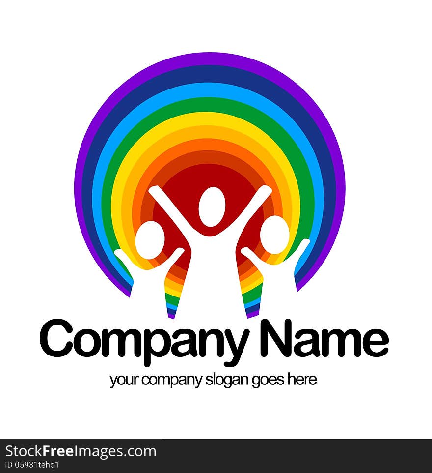 An illustration of a business company logo representing a nursery and kids on a rainbow. An illustration of a business company logo representing a nursery and kids on a rainbow