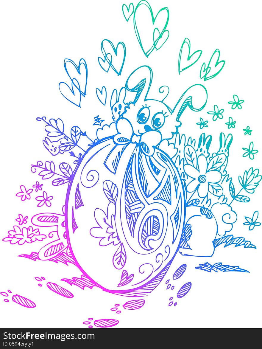 Ornate Egg And Easter Bunnies