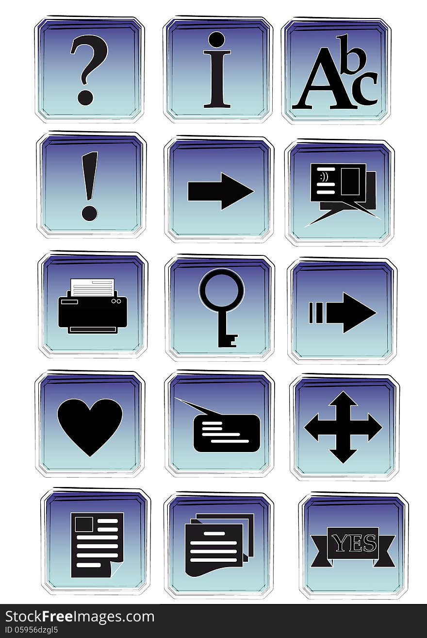 Vector blue icons on isolated