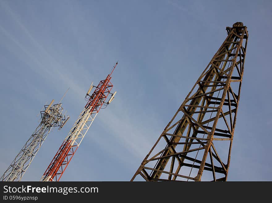 Utility pole and lifting machine in construction site. Utility pole and lifting machine in construction site