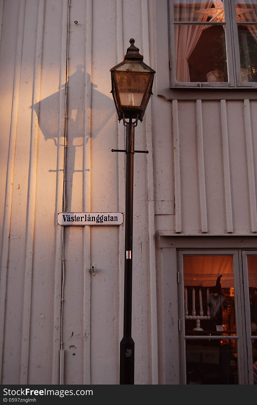 Swedish street lamp in winter afternoon light