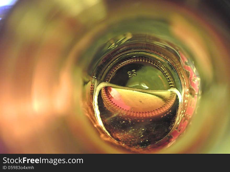 Inside view of a root beer bottle.