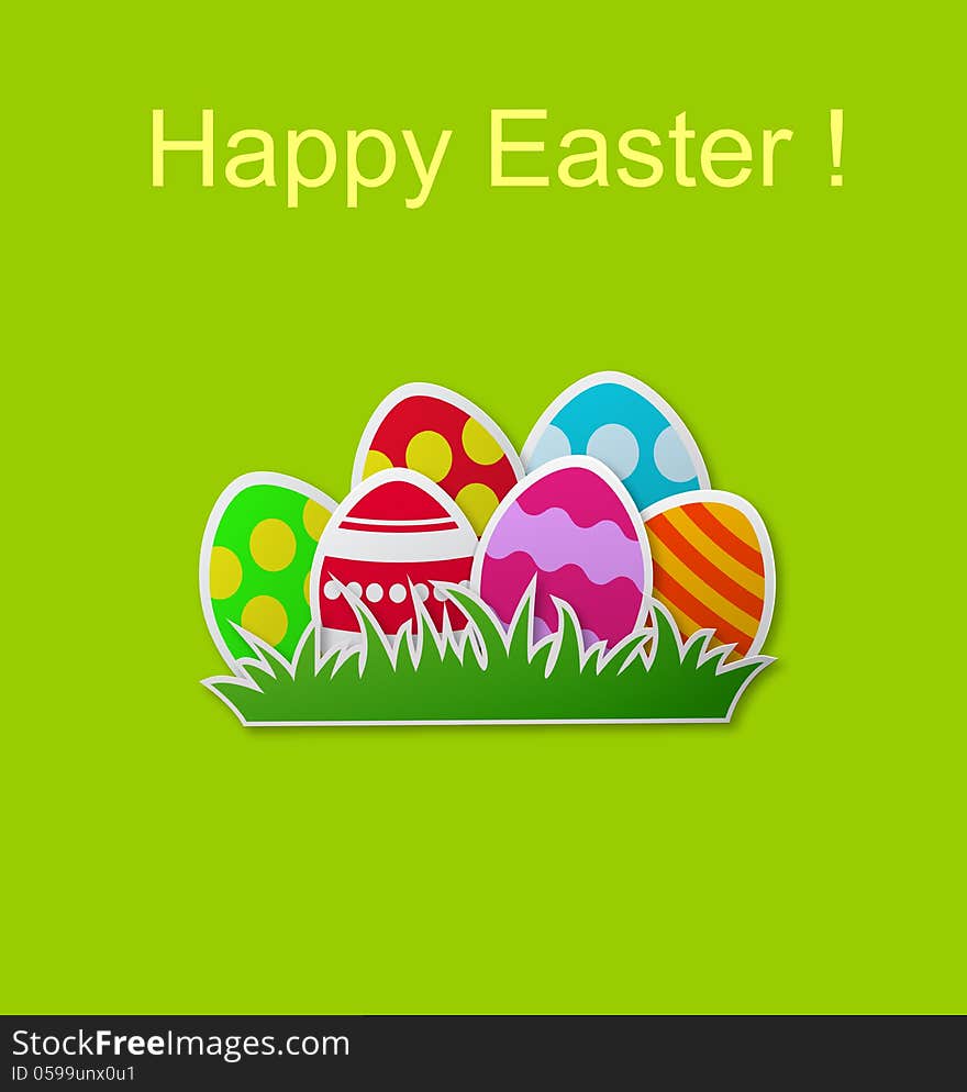 Illustration of paper card with Easter eggs