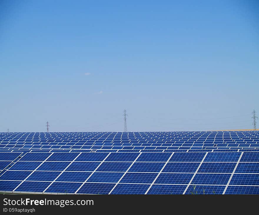 Solar power farm, produces green energy