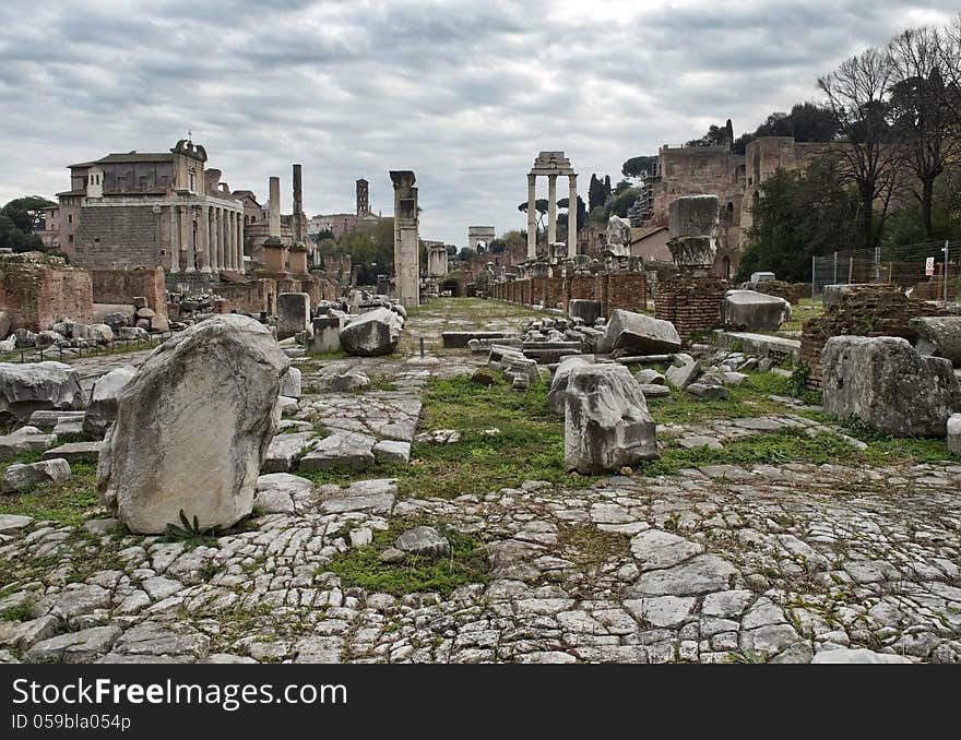 Ancient ruins of the Roman Forum (Foro Romano) in Rome, Italy. Ancient ruins of the Roman Forum (Foro Romano) in Rome, Italy