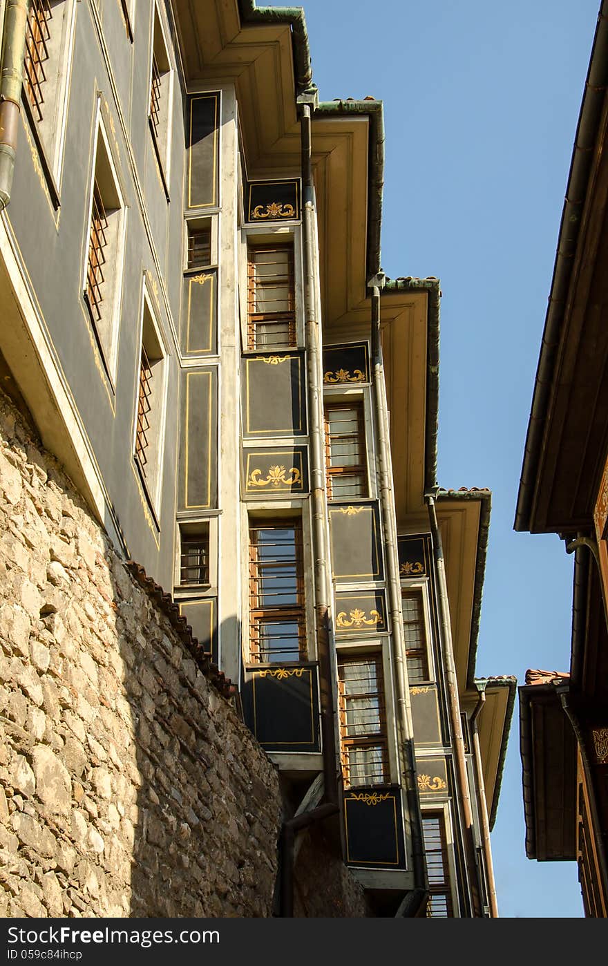 Houses built on the fortress wall, Plovdiv, Bulgaria