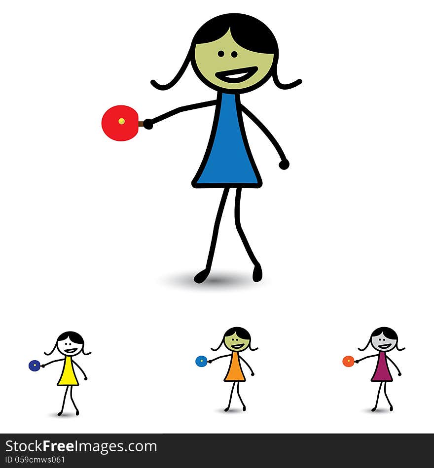 Illustration of cute girl(kid) playing table tennis game. The graphic shows smiling and happy child serving ping pong ball with racket and having fun. Illustration of cute girl(kid) playing table tennis game. The graphic shows smiling and happy child serving ping pong ball with racket and having fun.