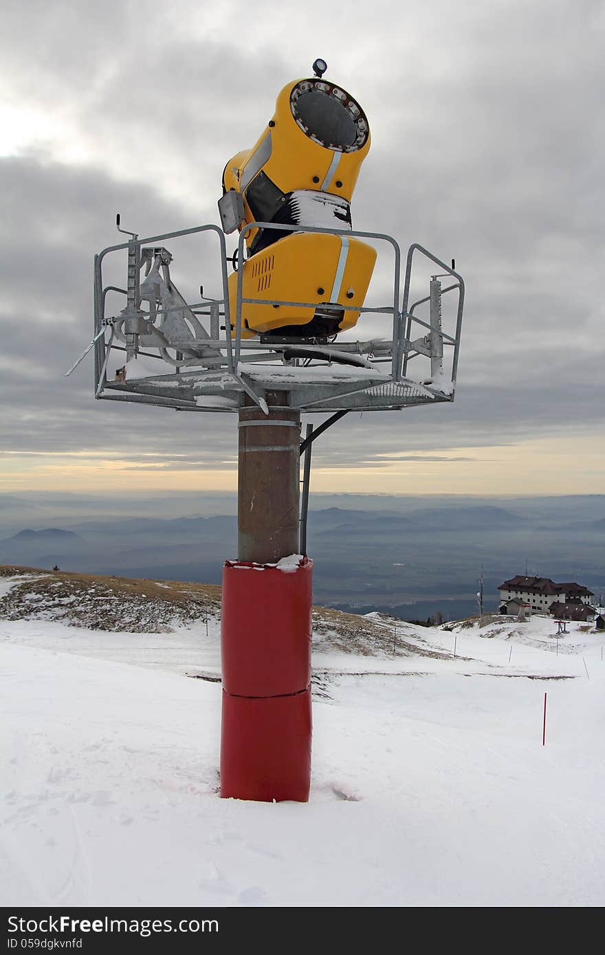 Yellow Snow cannon on the metal platform