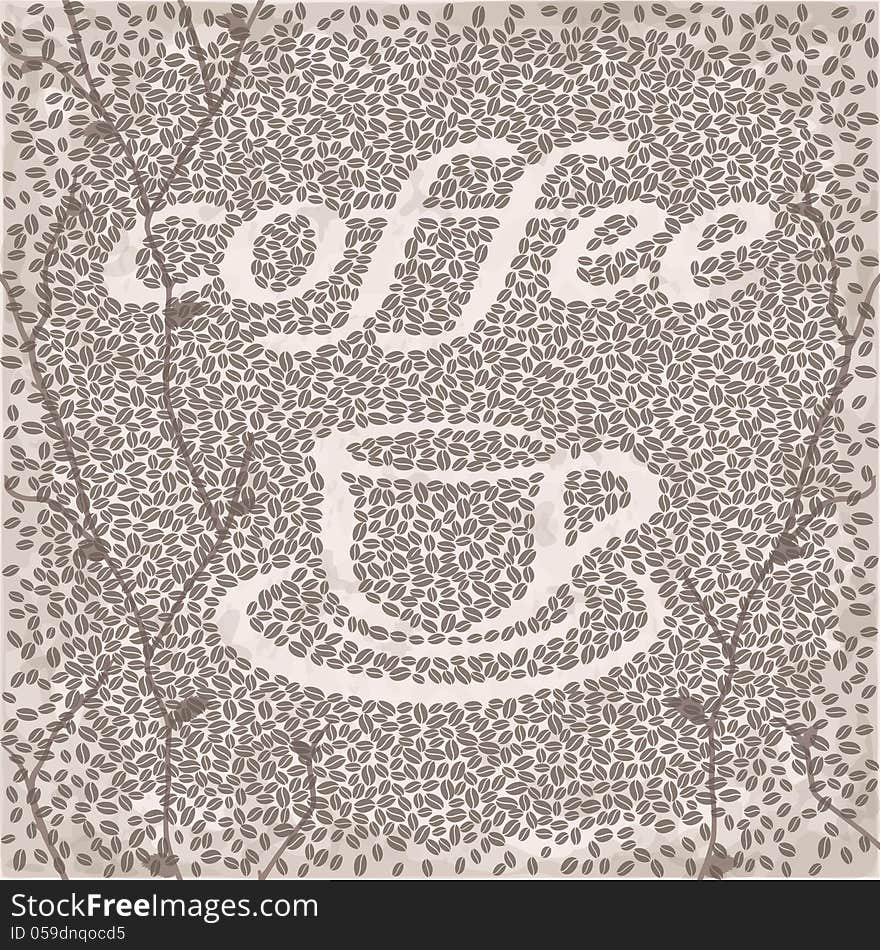 Vector stylized cup of coffee icon with beans