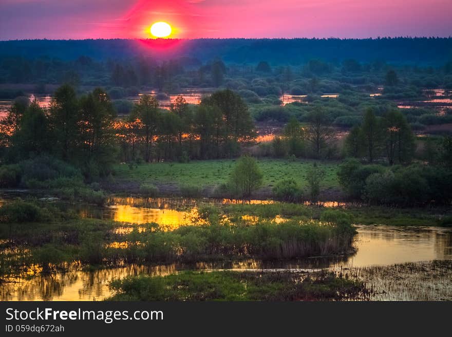 Beautiful Lake On Sunset