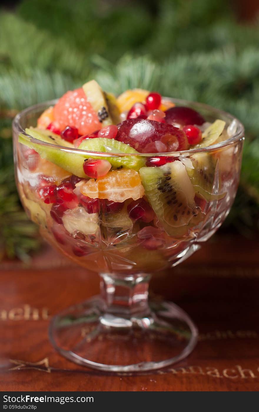 A fruit salad with a nice ornament. A fruit salad with a nice ornament