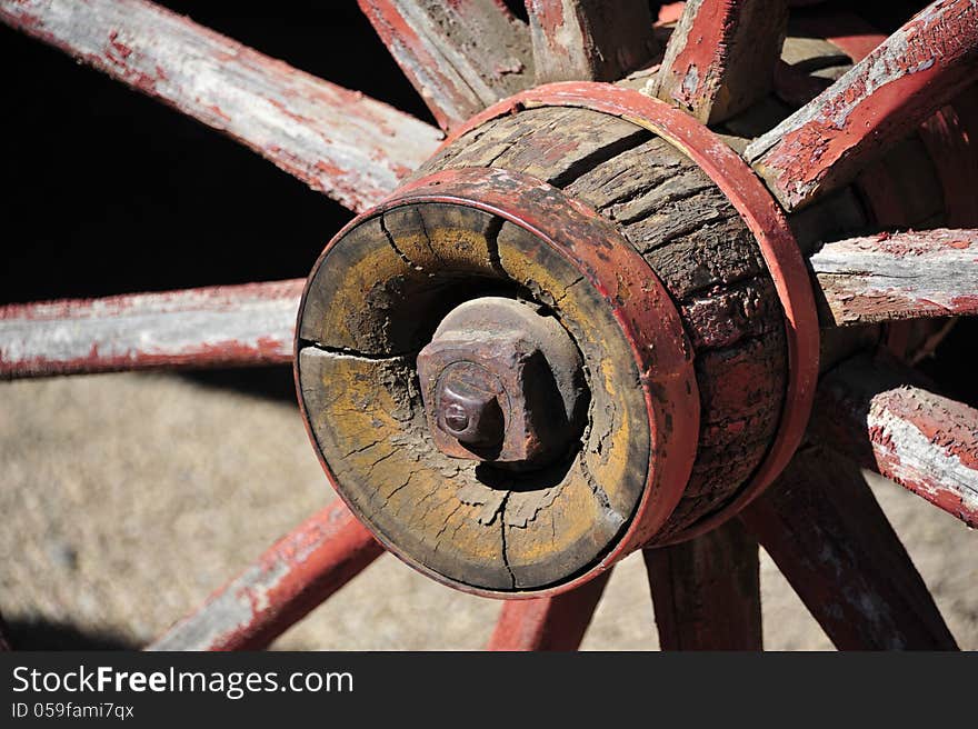 Old horse drawn wagon with wooden wheels. Old horse drawn wagon with wooden wheels