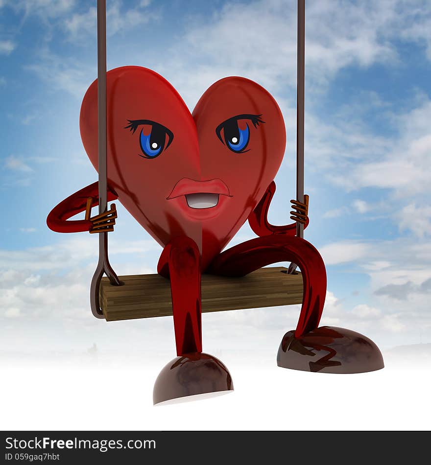 Heart figure swings on seesaw in the sky