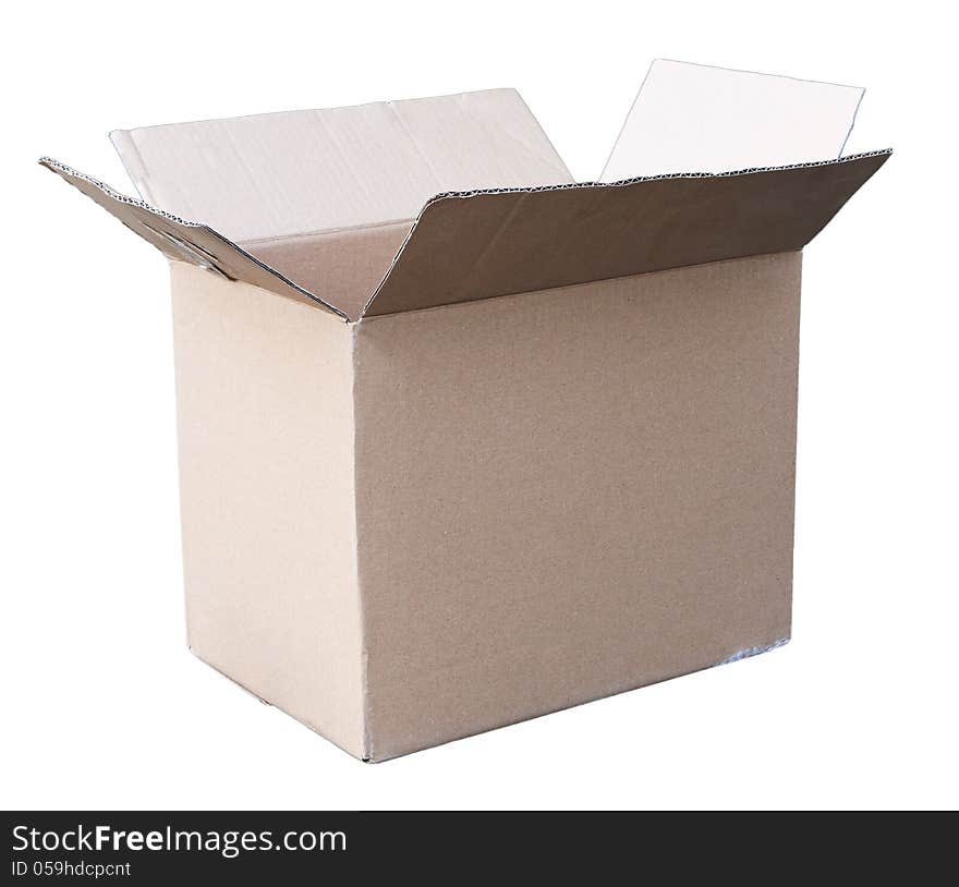 Open cardboard packing box isolated on white