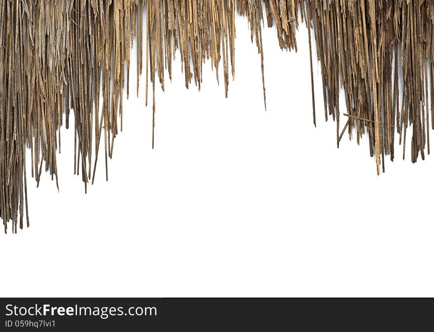 The old roof made of grass on white background. The old roof made of grass on white background