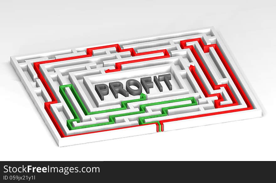 Find the right way to the profit. 3d Maze, business metaphore. Find the right way to the profit. 3d Maze, business metaphore