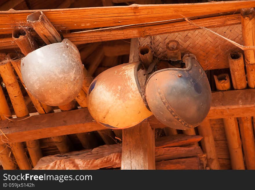 Helmets in a village in northern Thailand