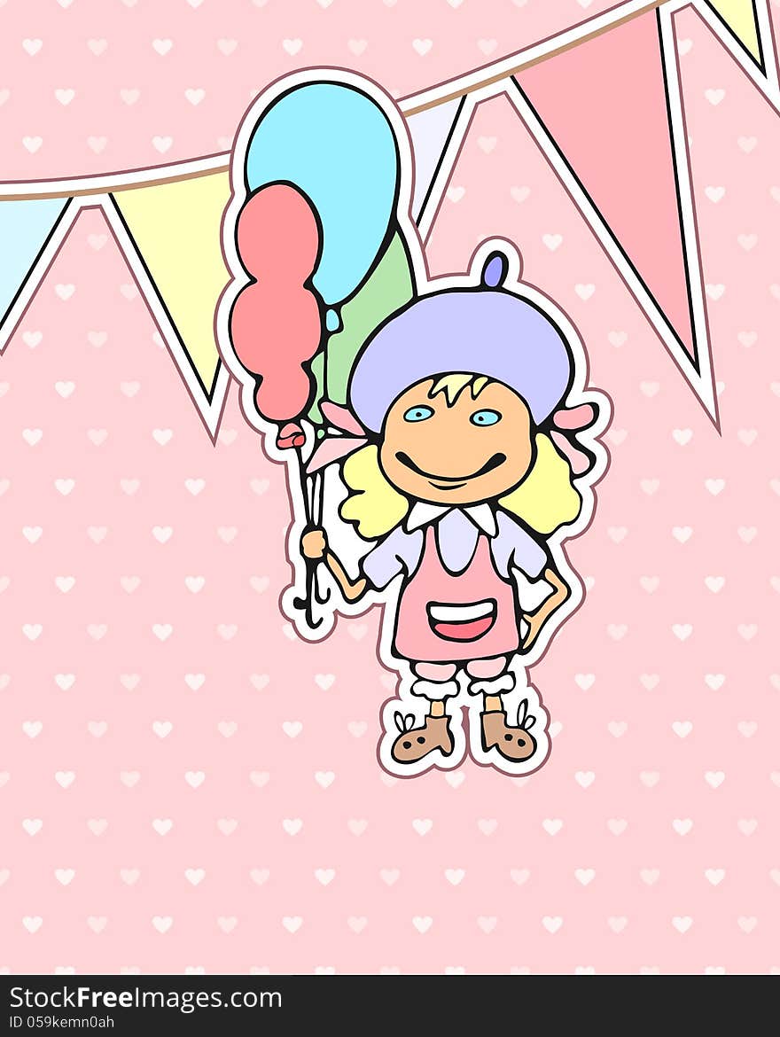 Birthday card with cartoon girl