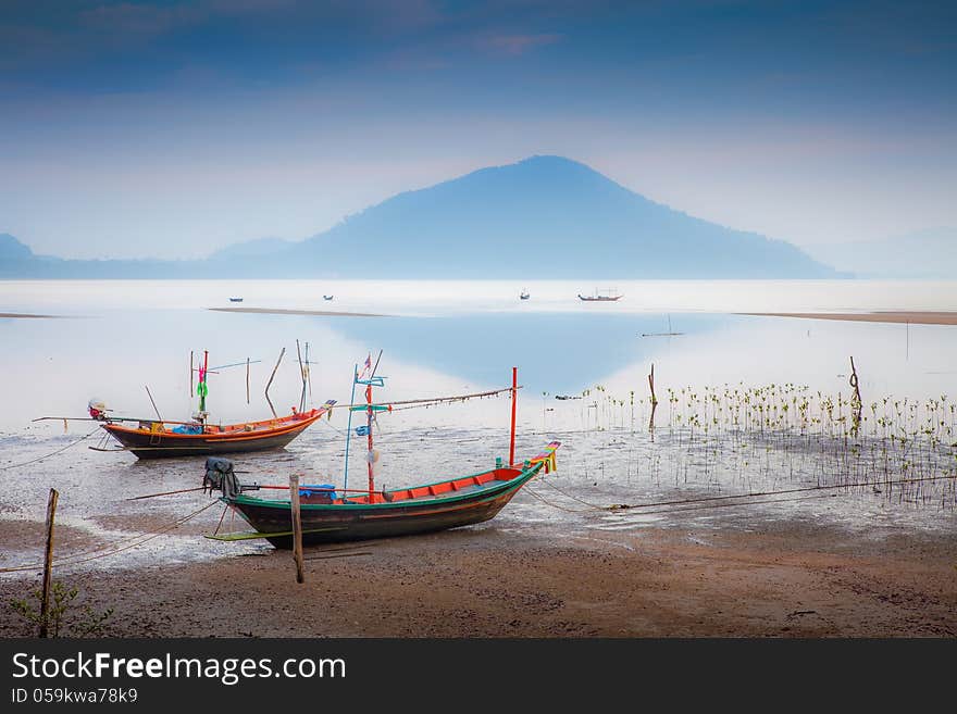 Thai boat used as a vehicle for finding fish in the sea.