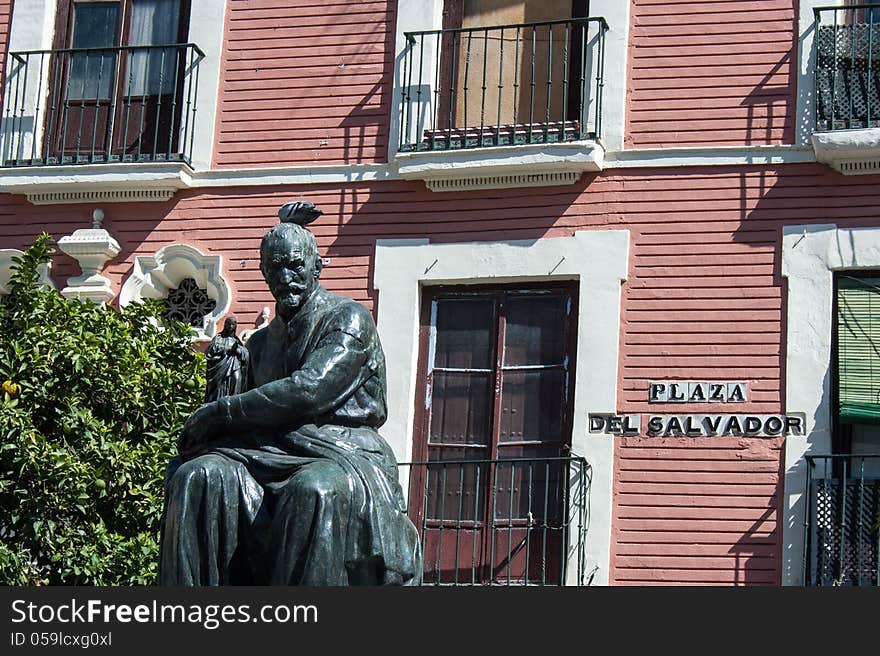 Statue in the Plaza del Salvador in Seville Spain. Statue in the Plaza del Salvador in Seville Spain