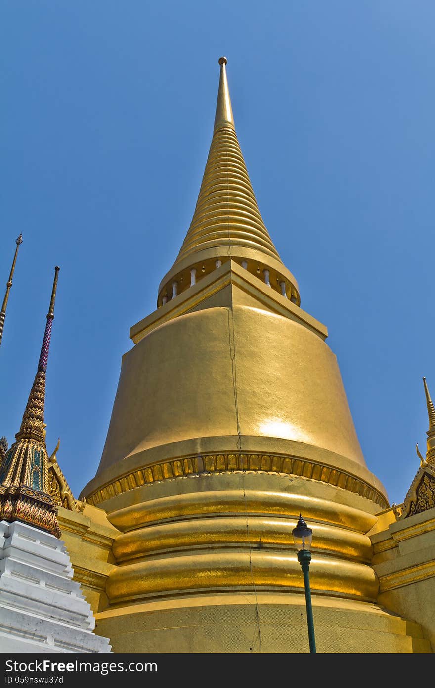 Golden pagoda in Wat Phra Kaew, landmarks in Bangkok