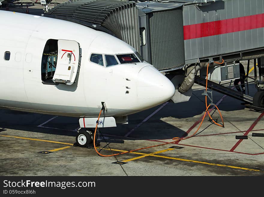 Aircraft ready for boarding, near terminal