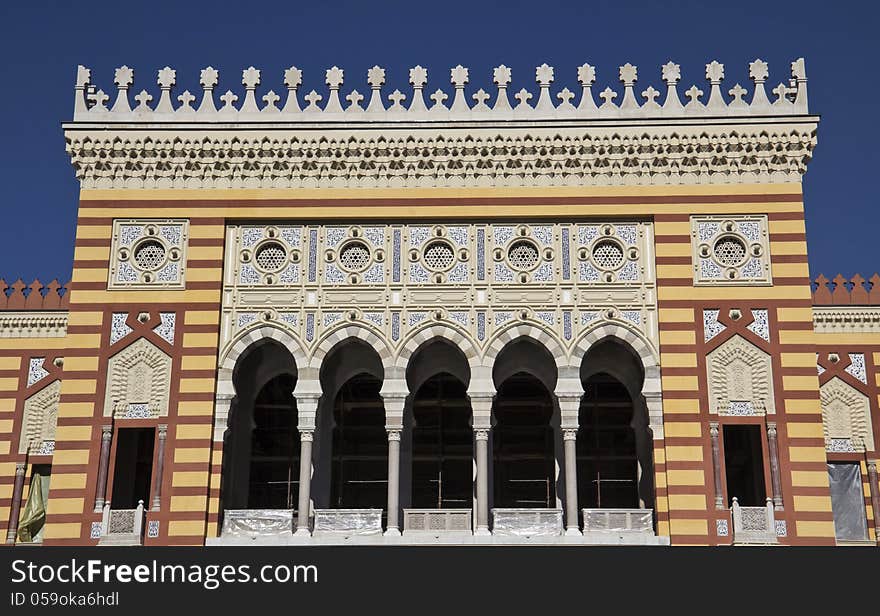 National library, details in sarajevo, capital city of bosnia and herzegovina