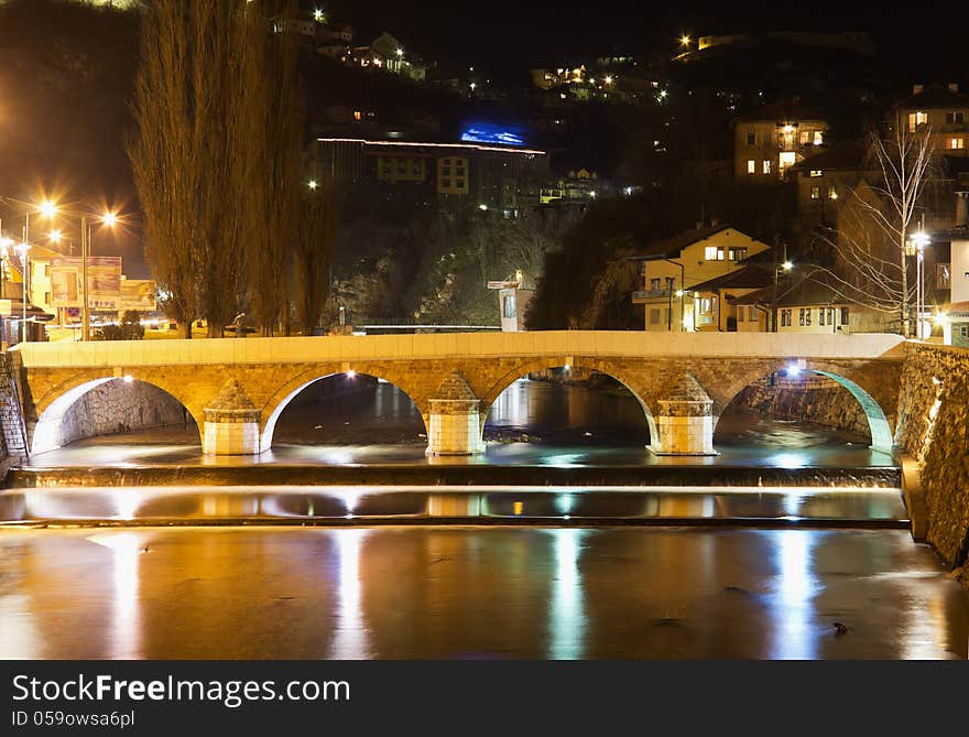 Bridge on Miljacka river in Sarajevo the capital city of Bosnia and Herzegovina