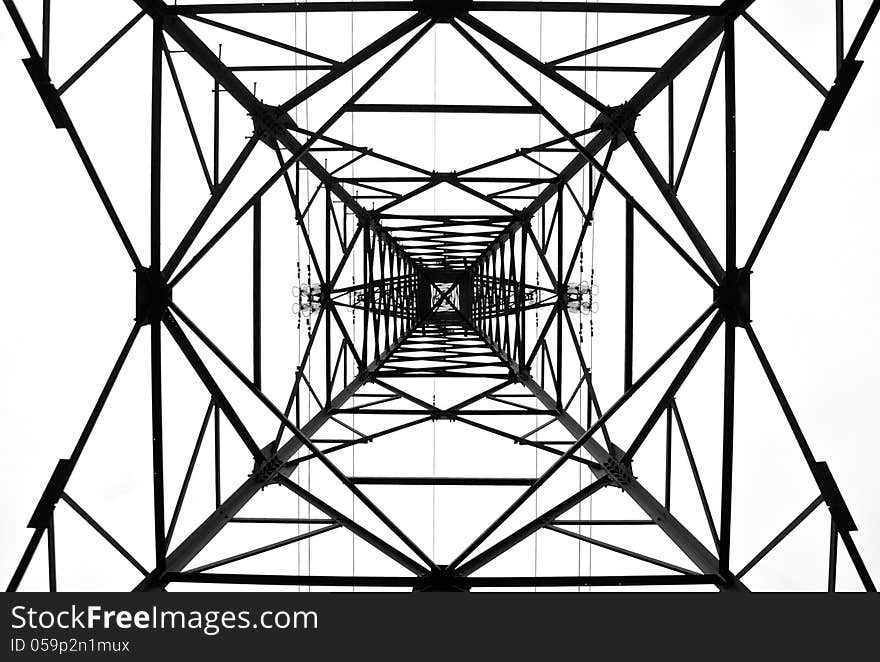 High voltage electrical tower from below