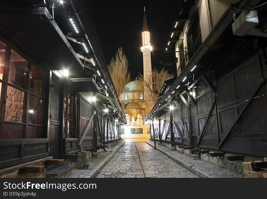 Sarajevo, Bascarsija, old city center, Bosnia and Herzegovina, at night