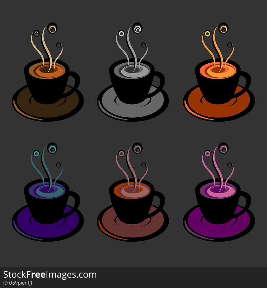 Abstract illustration of coffee cups on grey background.