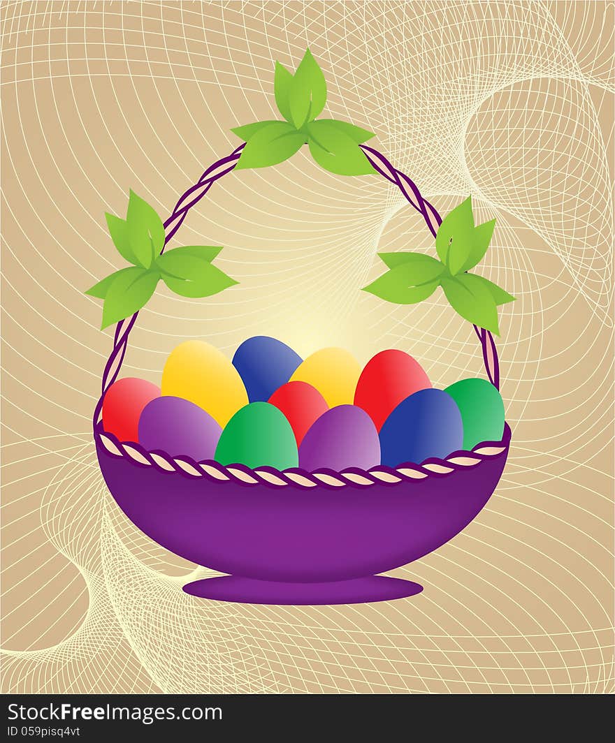 Easter basket with colored eggs, Easter decorative image