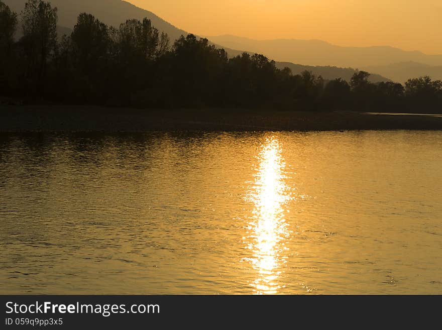 Sunset over the river