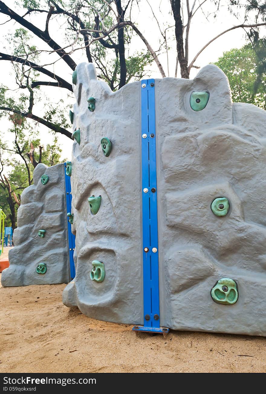 Rock climbing wall for children.