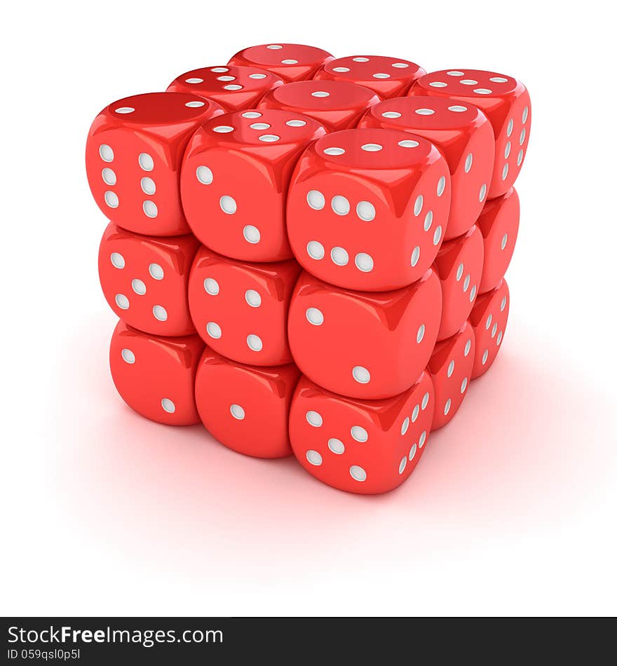 One big dice made from many small red dice