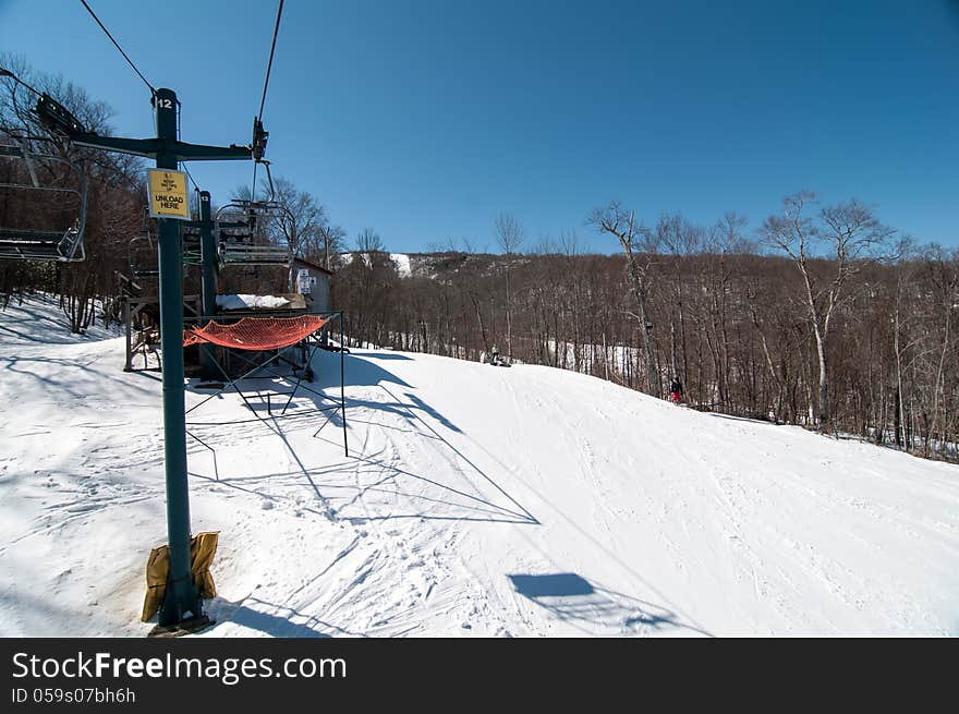 Views from a ski lift during vacation on sunny day