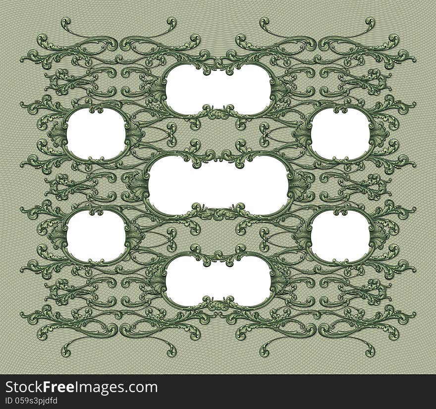 7 opening frame built from elements from a dollar bill. 7 opening frame built from elements from a dollar bill.