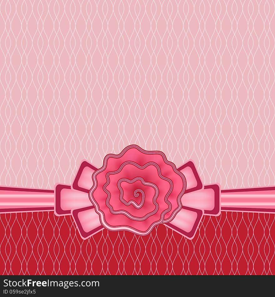 Decorative greeting card, stylized rose bow background