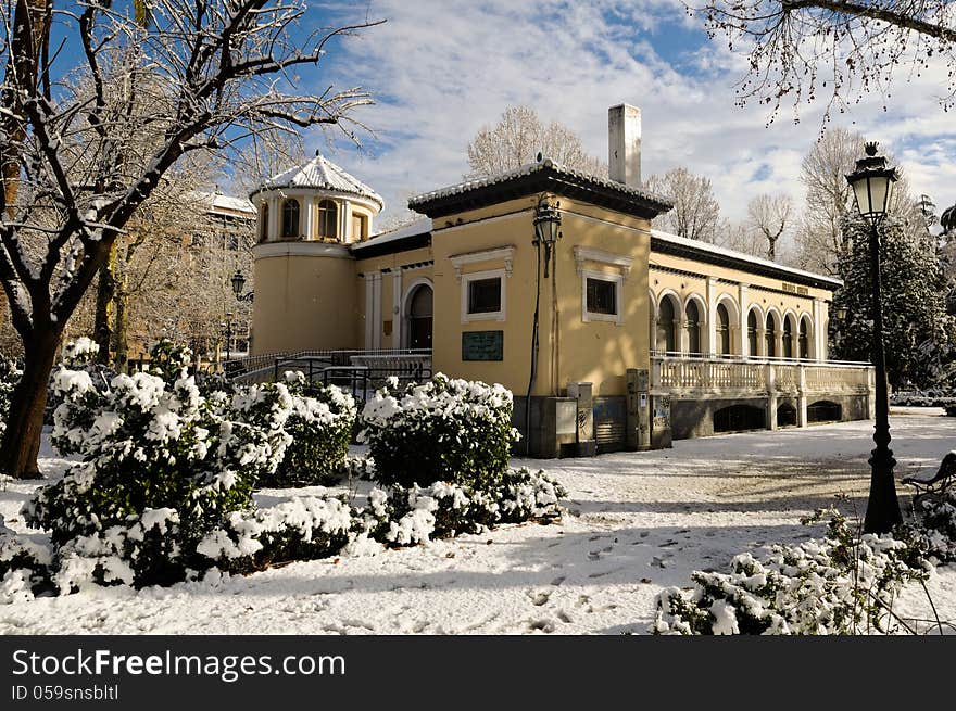 Snow Storm With Slush On Sidewalks. Granada