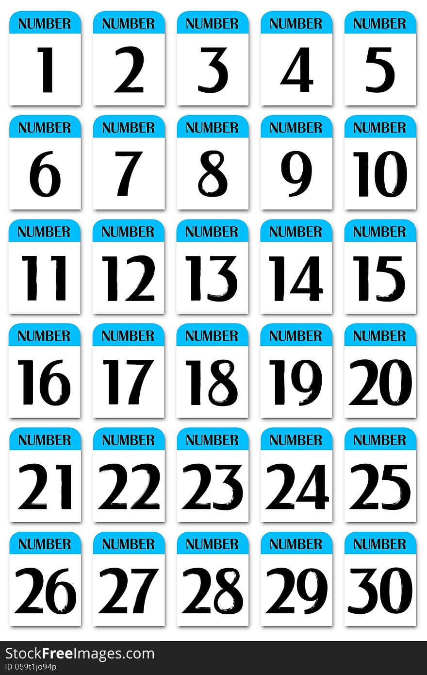 Number card 1 to 30 blue