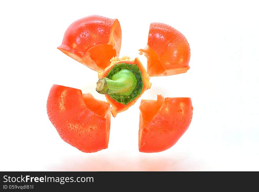 Red bell pepper consists of four lobes and the core